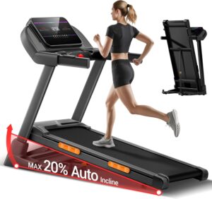 UMAY Fitness Treadmill with 20-Level 20% Auto Incline, Treadmills for Home Auto Folding with Pulse Sensors, 400 LBS Capacity, 4.0HP Quiet Brushless, Max 8.0 MPH
